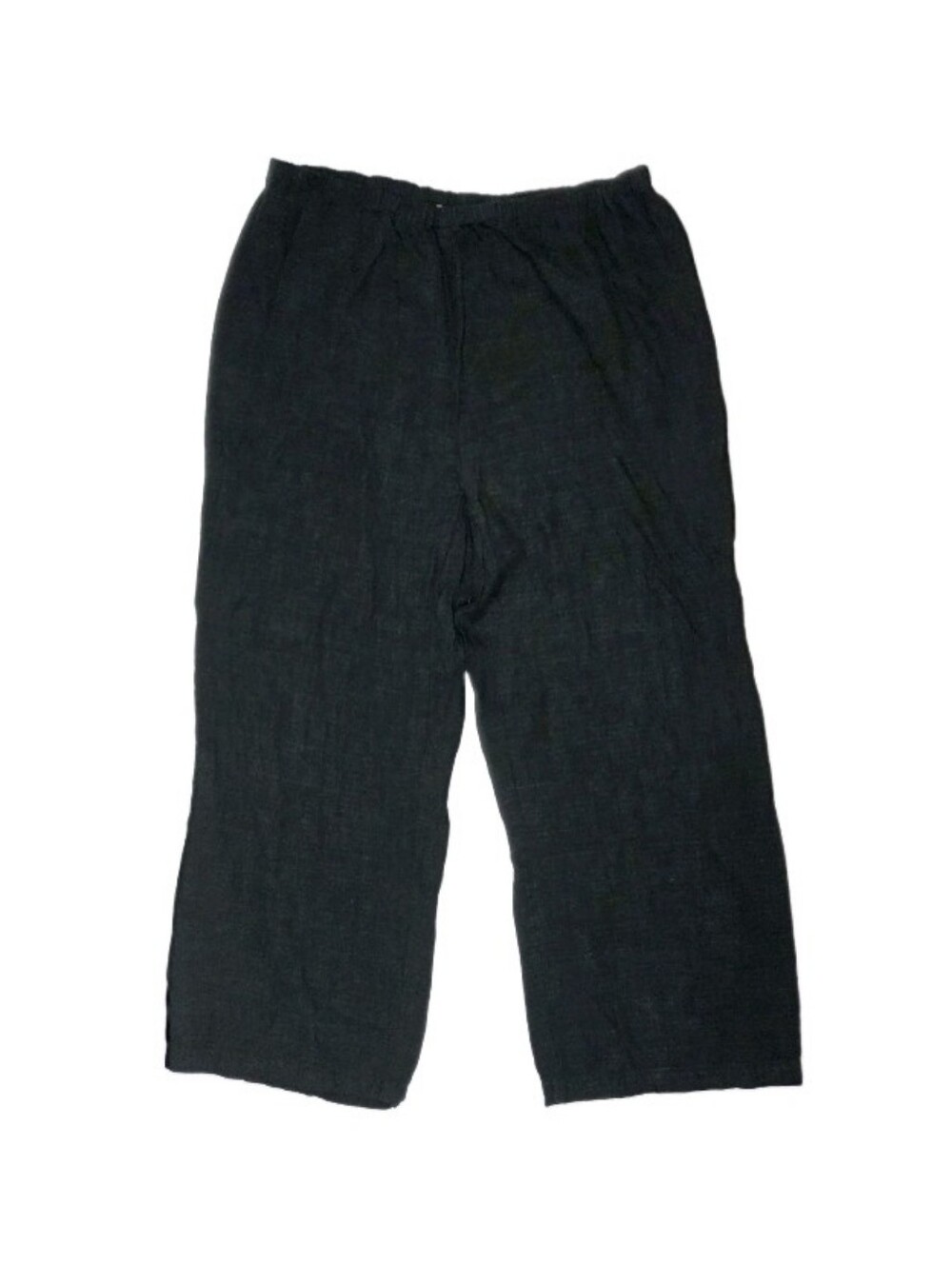 Eileen Fisher Organic Linen Crop Wide Leg Pants Size L Black Quiet Luxury